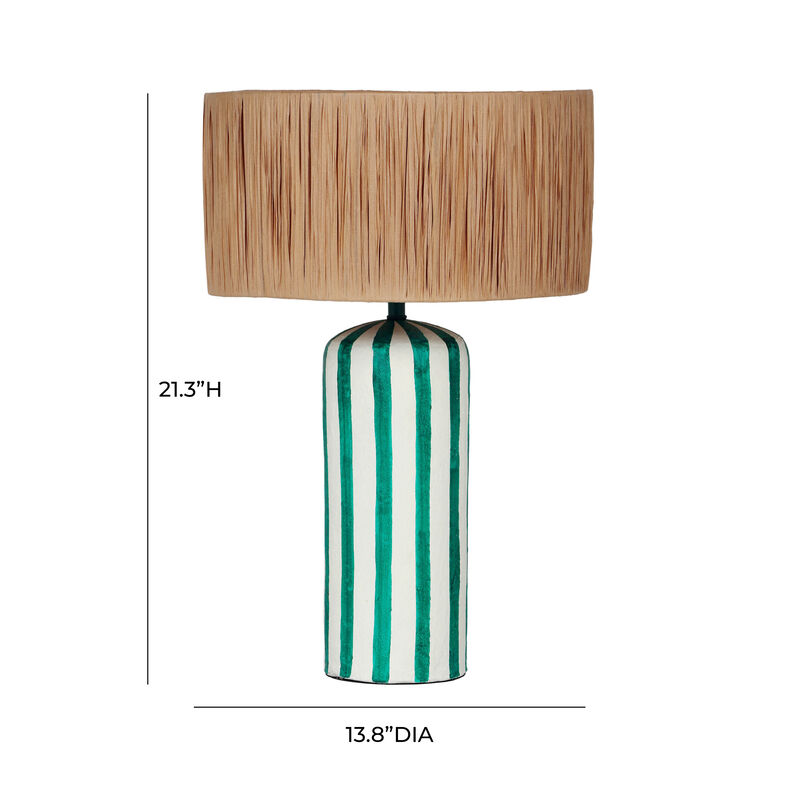 Ravello Green Striped Papier Mache Table Lamp
