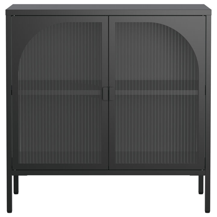 Metal Sideboard Cabinet,Accent Storage Cabinet with 2 Glass doors,Modern Coffee Bar Cabinet with Adjustable Shelves 154 lbs Capacity for Kitchen, Living Room and Hallway