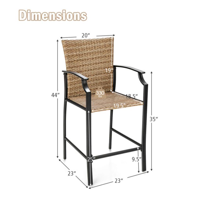 Hivvago Patio Rattan Bar Stools Set of 4 with Soft Cushions