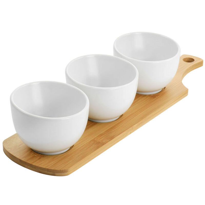 Gibson Elite Gracious Dining 4 Piece Fine Ceramic Tidbit Bowl Set with Base in White