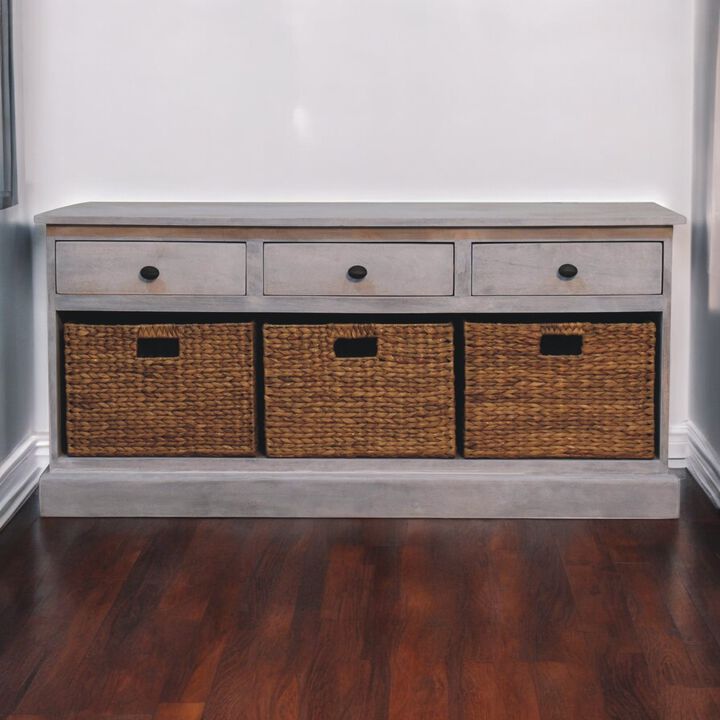 Artisan Furniture Solid Wood Acid Wash Basket Storage Cabinet