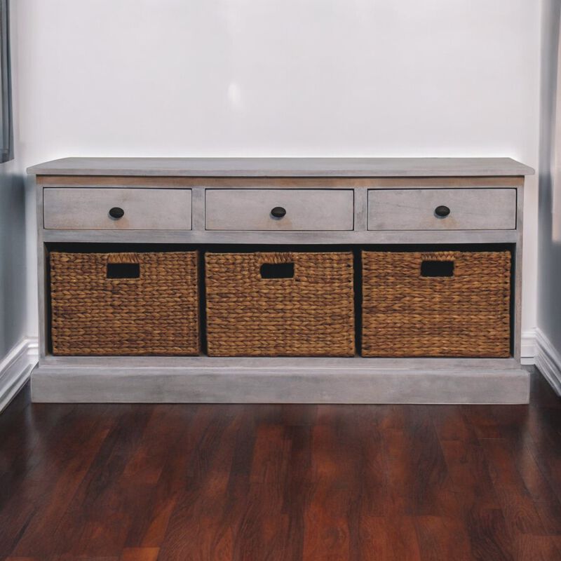 Artisan Furniture Solid Wood Acid Wash Basket Storage Cabinet