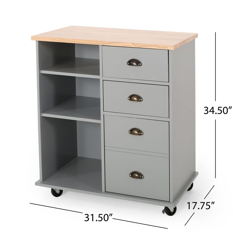 Rolling Kitchen Island Bar Cart, Drawers Shelves, Wheels, Brown, Gray - Benzara
