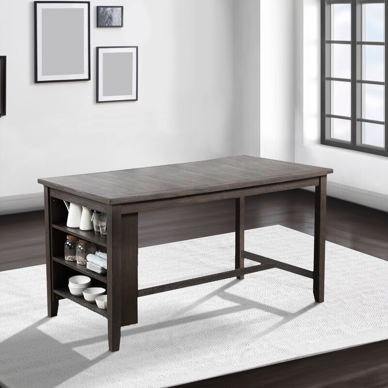 Counter Height Table with 3 Open Compartments, Large, Dark Brown-Benzara