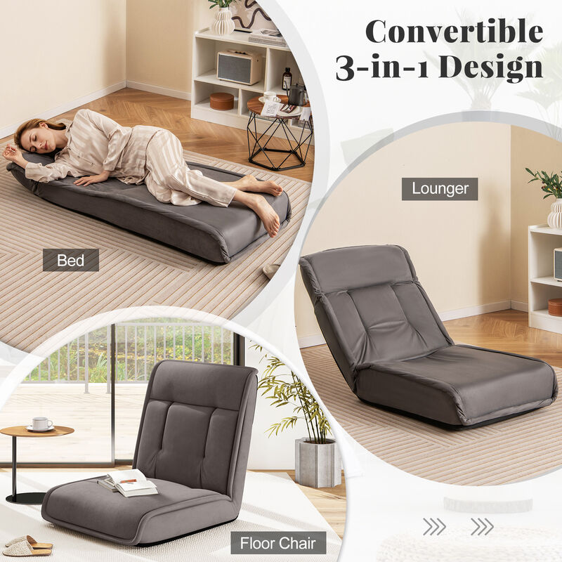 Folding Floor Chair Convertible Lazy Chair with 14-Poistion Adjustable Backrest