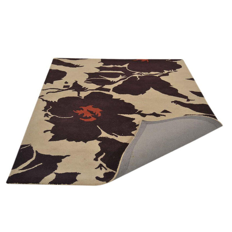 RUGSOTIC CARPETS HAND TUFTED WOOL ECO-FRIENDLY AREA RUGS  - 4'x6', Rectangle Shape, Cream & Brown, Floral Modern Design, High Pile Thick Handmade Area Rugs for Living Room, Bed Room (K00506)