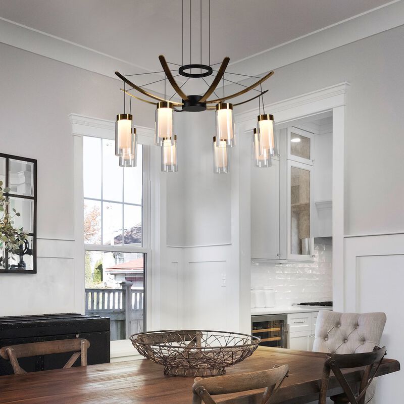 VONN Lighting Pendant Light Height Adjustable Integrated LED Chandelier 8 Glass Shades