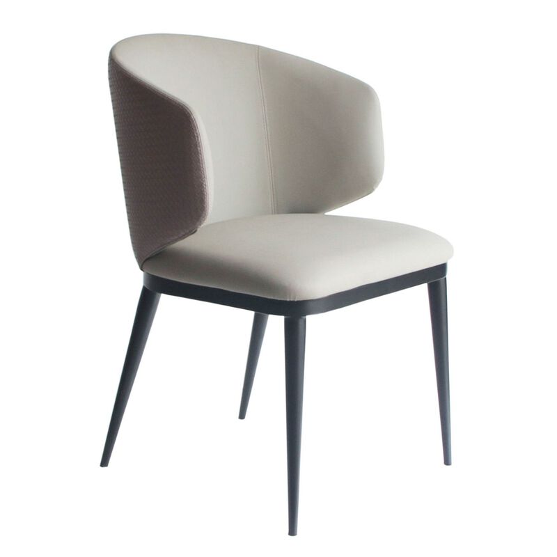 Cid 23 Inch Dining Armchair, Curved Padded Back, Vegan Faux Leather, Beige - Benzara
