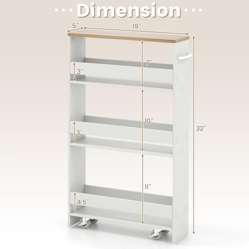 Hivvago Narrow Mobile Serving Cart with Open Shelves for Kitchen Bathroom Living Room