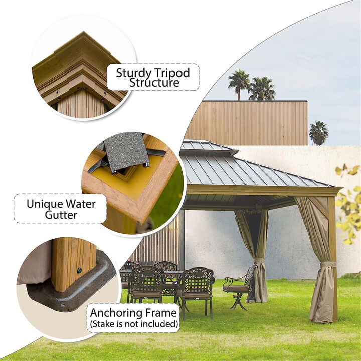 Outdoor Hardtop Gazebo with Curtains & Netting