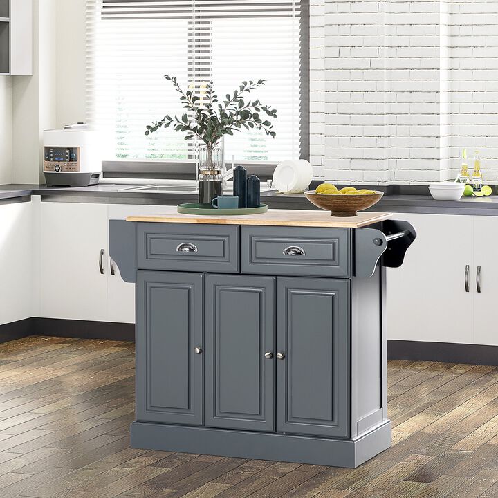 Gray Kitchen Assistant: Rolling Cart with Rubber Wood Top & Storage