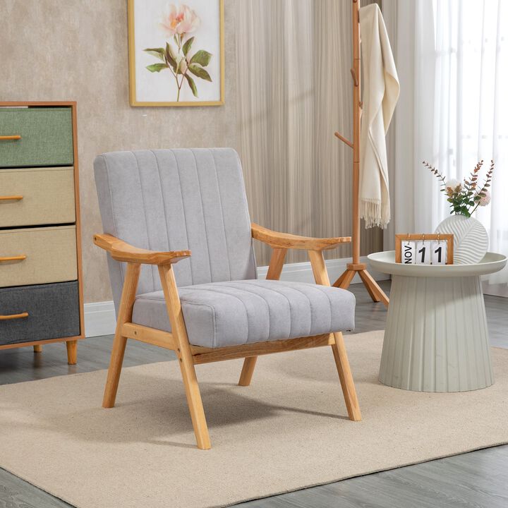 Light Gray Living Room Seat: Upholstered Armchair with Wood Legs