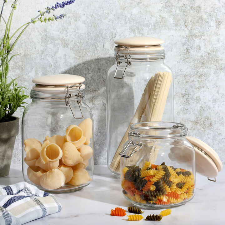 Martha Stewart Rindleton 3 Piece Glass Canister Set with Ceramic Lids in Off-White