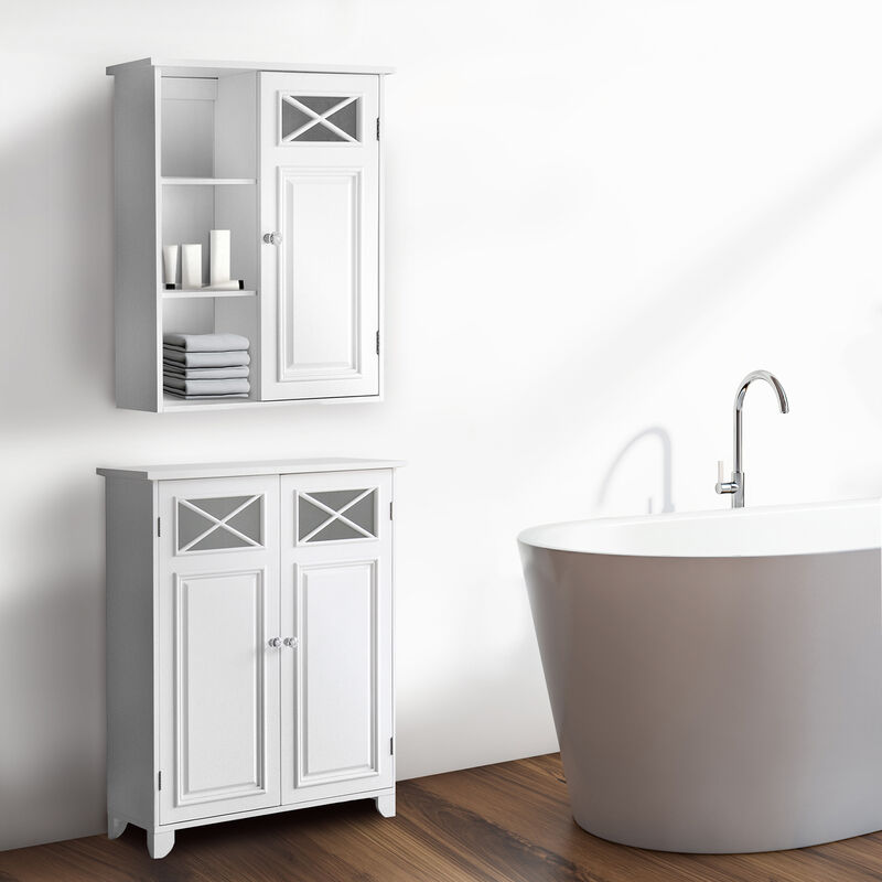 Teamson Home Dawson Removable Wooden Wall Cabinet with Cross Molding- White