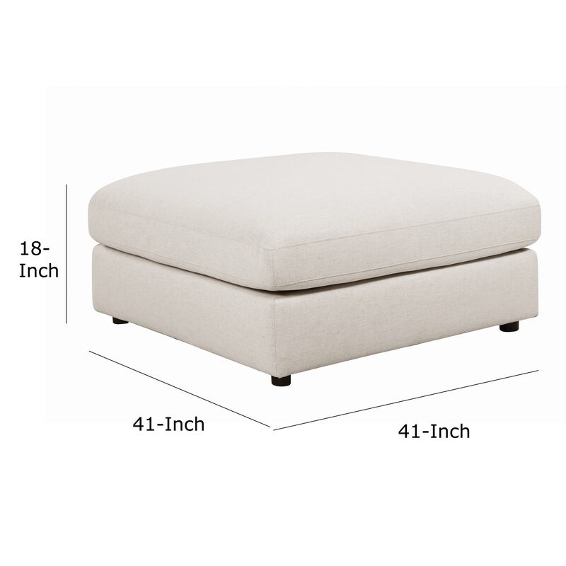 Fabric Upholstered Wooden Ottoman with Loose Cushion Seat and Small Feet, Beige-Benzara