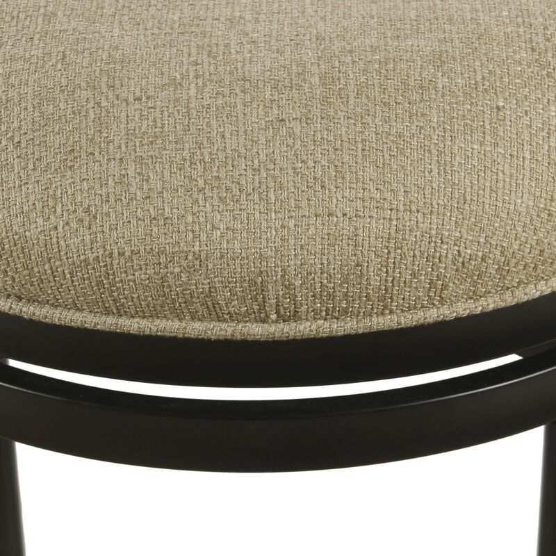 Metal Counter Stool with Swivelling Fabric Padded Seat, Beige and Black - Benzara