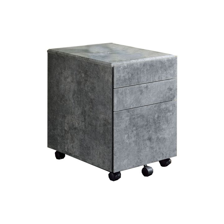 Contemporary Style File Cabinet with 3 Storage Drawers and Casters, Gray-Benzara