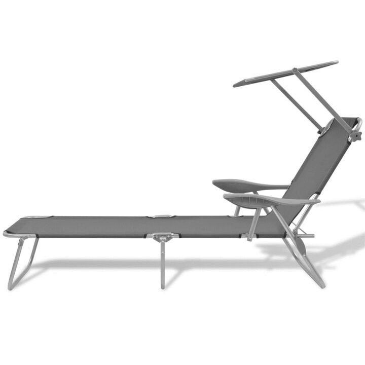 vidaXL Sun Lounger with Canopy Steel Gray
