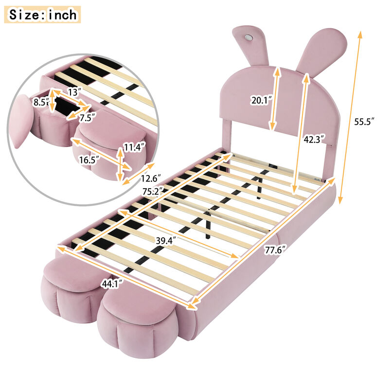 Merax Kids Rabbit Platform Bed with Ears