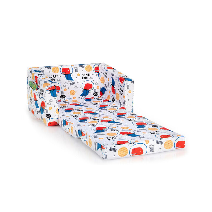 2-in-1 Convertible Kids Sofa with Velvet Fabric - Space Dino