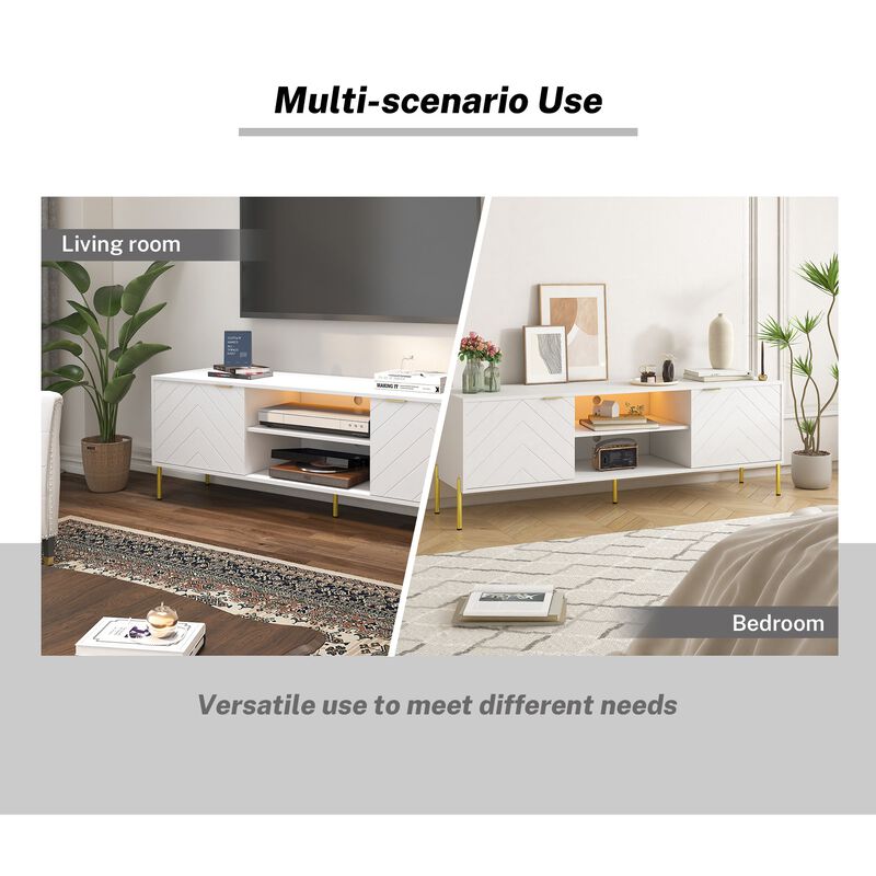 Unique Herringbone Design Multifunctional TV Stand With LED Light