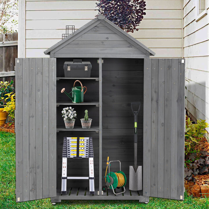 Wooden Outdoor Storage Cabinet with Shelves and Latch