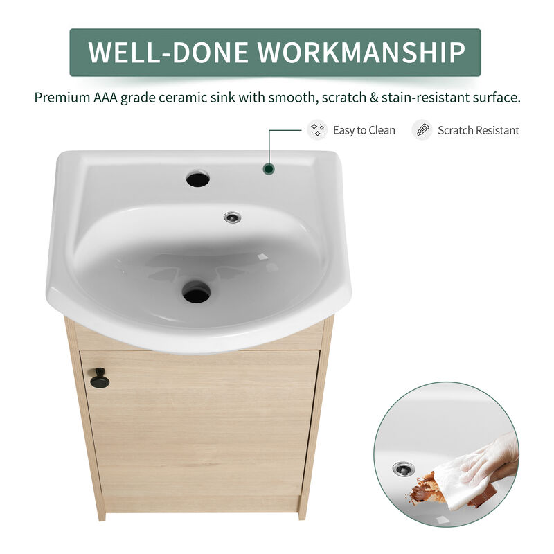 Gewnee 18 Inch Bathroom Vanity With Sink Natural