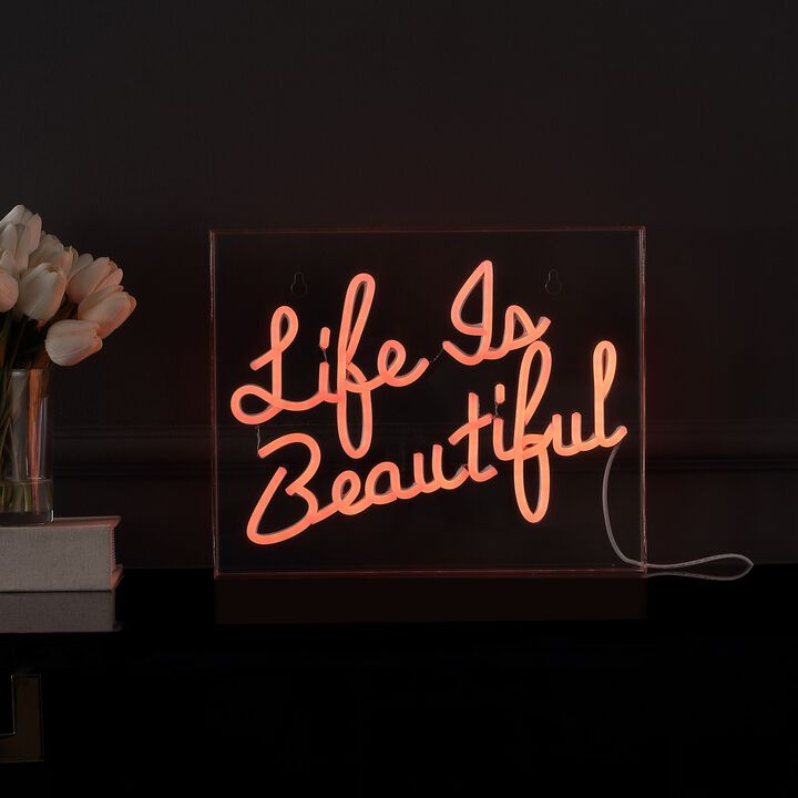 Life is Beautiful 13.7" X 10.9" Contemporary Glam Acrylic Box USB Operated LED Neon Light