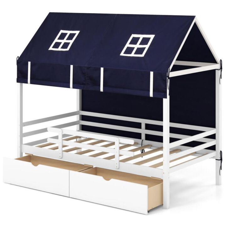Hivvago Twin House Bed with Tent and 2 Storage Drawers for Kids Hivvago Twin House Bed with Tent and 2 Storage Drawers for Kids