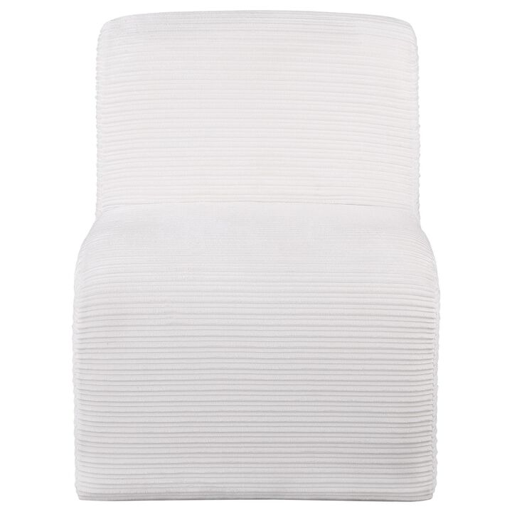 Adira Accent Chair, Modern Curved Armless Body, Ribbed Ivory Fabric - Benzara