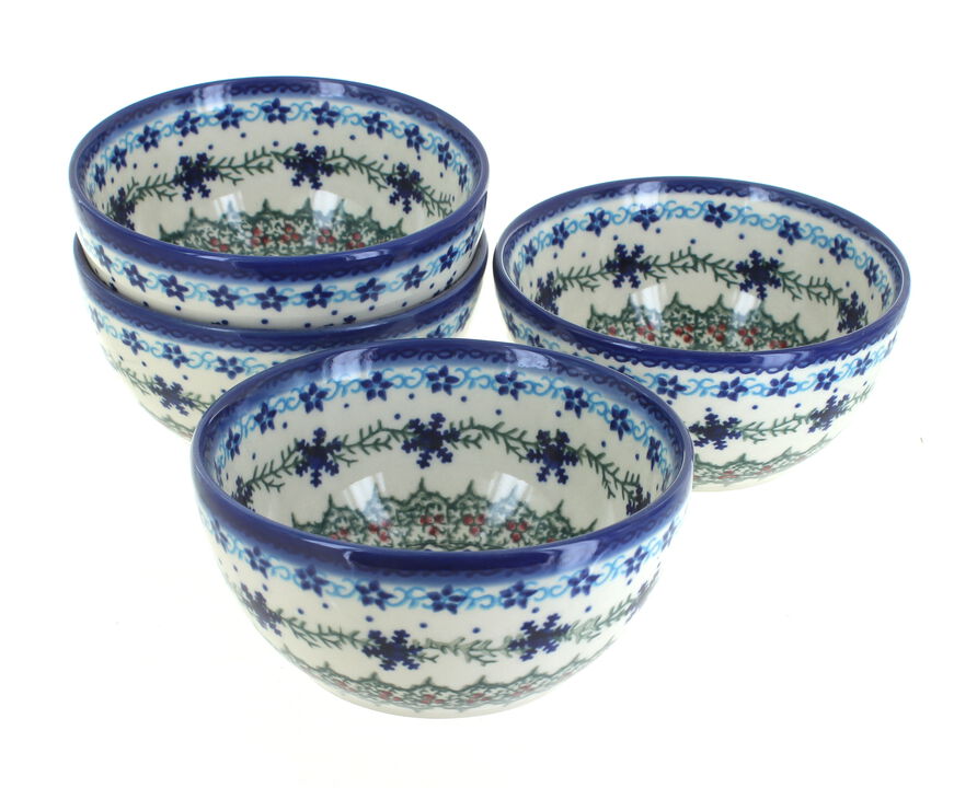 Blue Rose Polish Pottery Winter Celebration 4 PC Dessert Bowl Set