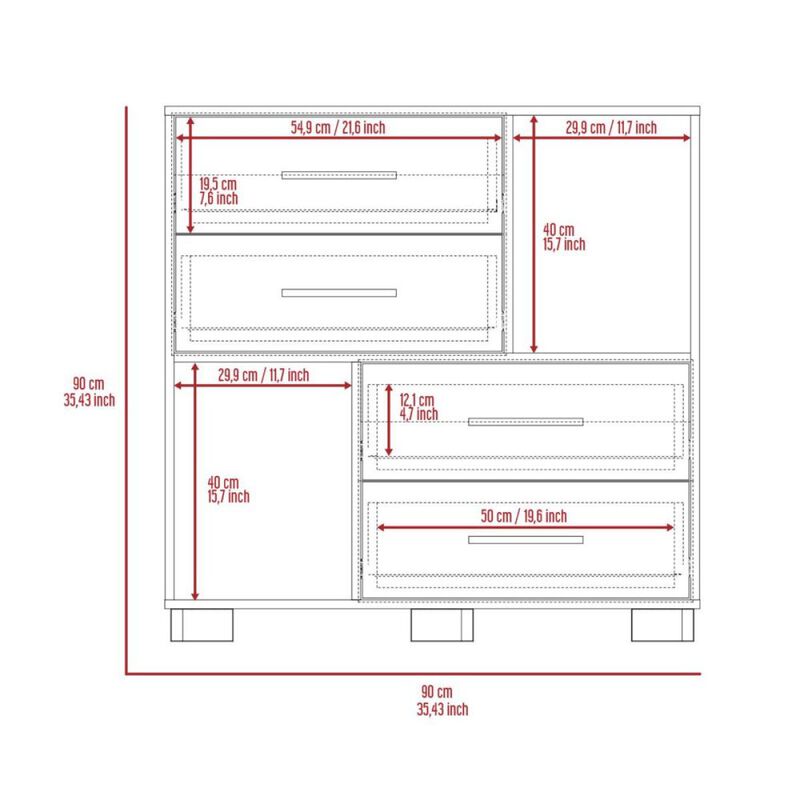 Krista Dresser, Two Open Shelves, Four Drawers - White