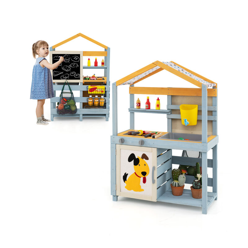 2 in 1 Wooden Mud Kitchen with Removable Water Box  and Storage Bag