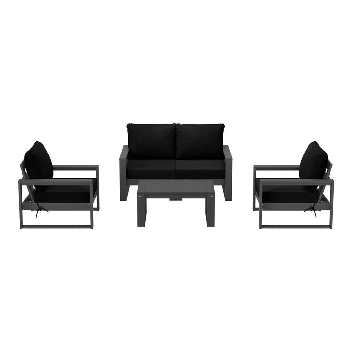 WestinTrends 5-Piece Modern HDPE Outdoor Patio Furniture Sofa Conversation Set with Coffee Table