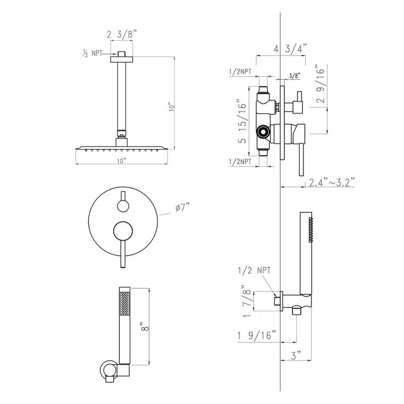 Brushed Nickel Dome Shower System with 10" and Handheld Heads