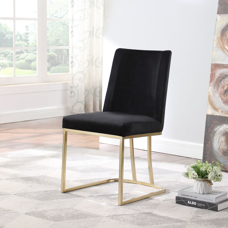 Dining Chairs, Velvet Upholstered Side Chair, Gold Metal Legs (Set Of 2) - Black