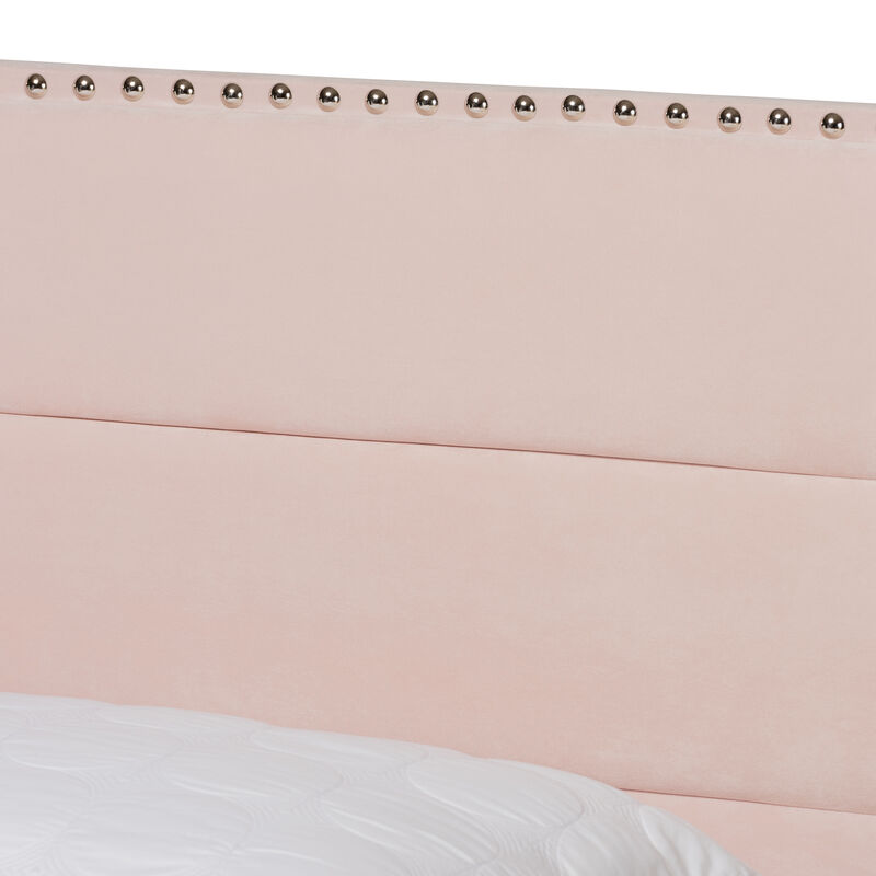 Baxton Studio Tamira Glam Light Pink Velvet Fabric Upholstered Queen Size Panel Bed