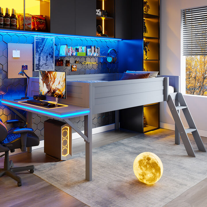 Merax Gaming Loft Bed with Desk and LED