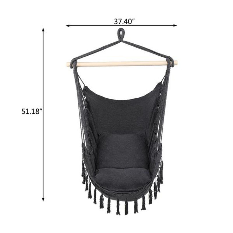Tassel Plus Pillow Hanging Chair, Elegant Swing Chair for Porch, Patio, or Bedroom