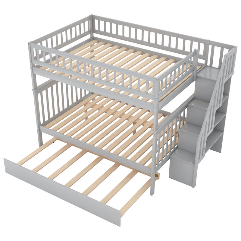 Full Over Full Bunk Bed With Trundle And Staircase