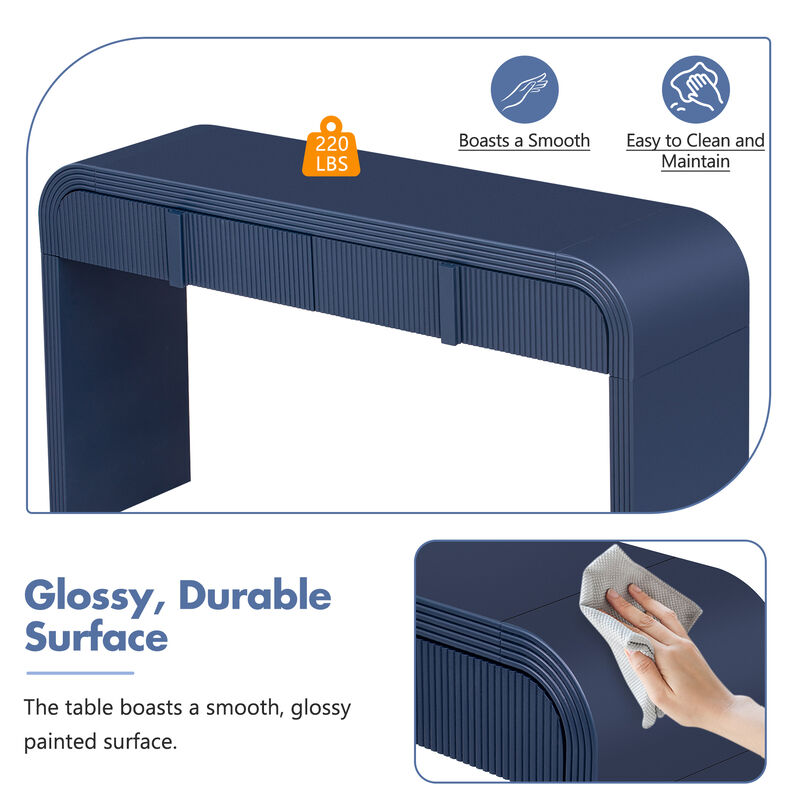 Clihome Modern Console Table with 2 Storage Drawers, Fluted Entryway Table with Rounded Silhouette for Hallway Living Room and Entryway (Navy Blue)