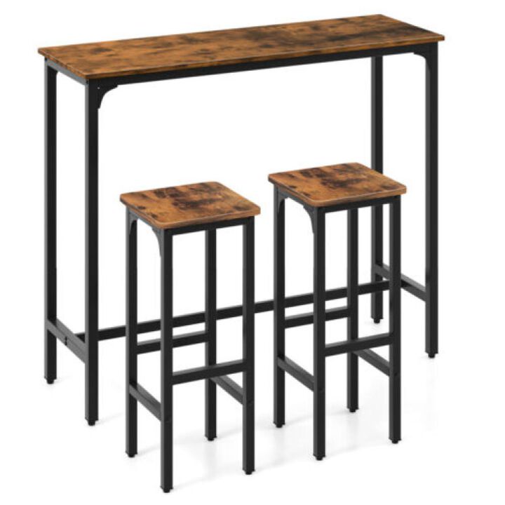 Hivvago 3 Pieces Industrial Bar Table and Chairs Set with Metal Frame