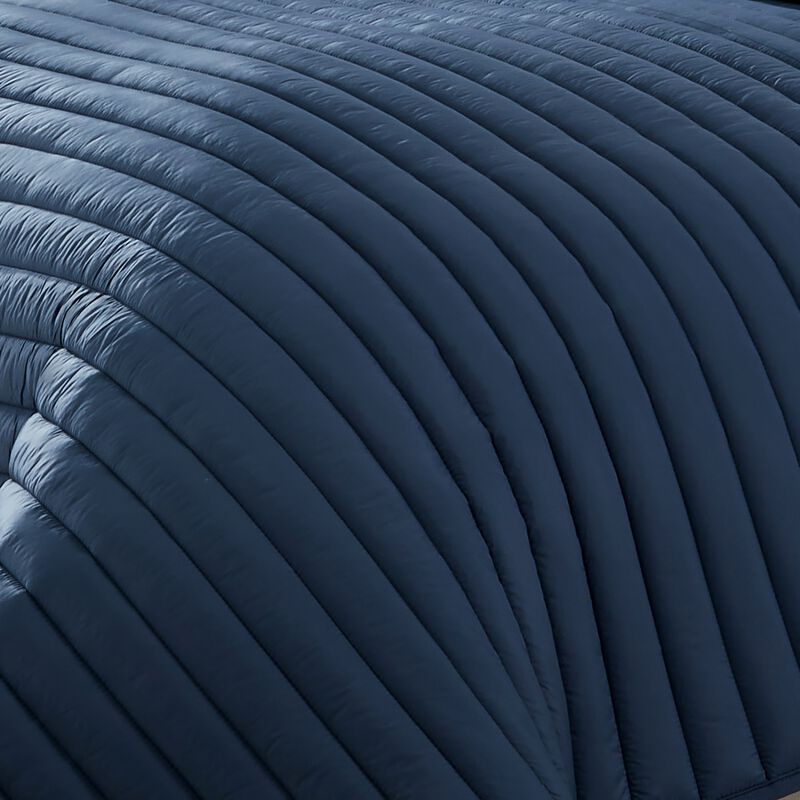Cabe 2 Piece Twin Comforter Set, Polyester Puffer Channel Quilted Navy Blue - Benzara