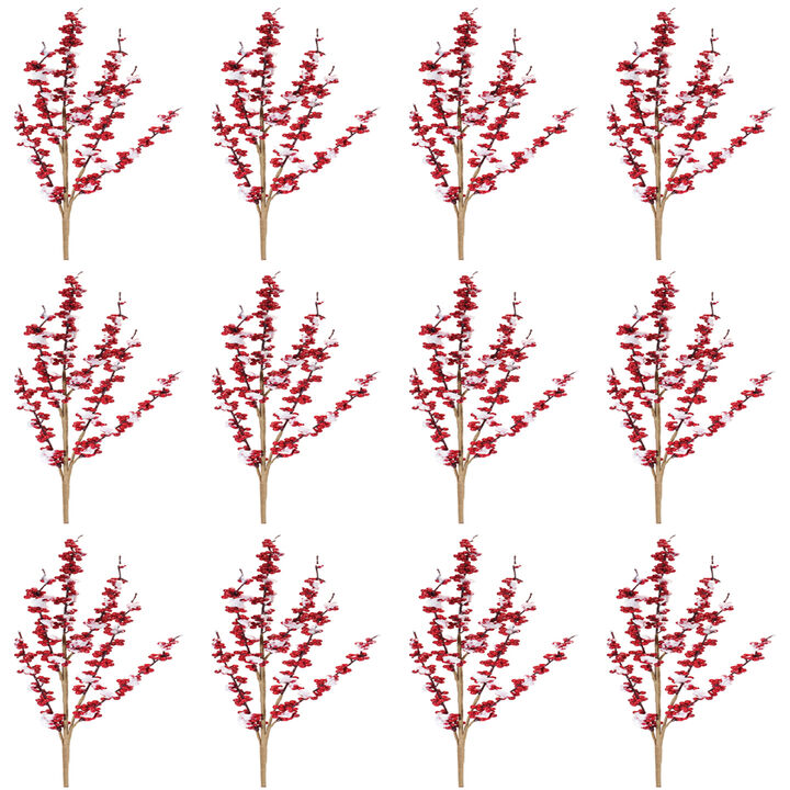 "Set of 12 Flocked Berry Twig Sprays – Realistic Artificial Branches for Holiday Decor