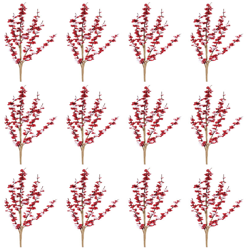 "Set of 12 Flocked Berry Twig Sprays – Realistic Artificial Branches for Holiday Decor