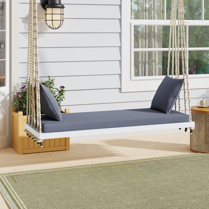 Merax  Patio Wooden Hanging Porch Swing Bench with Cushion