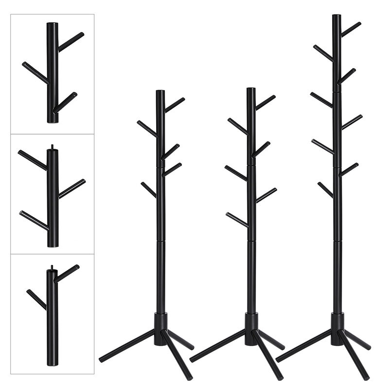 Coat Rack with 8 Hooks, Solid Wood Coat Tree Free Standing, 18.5 Inch Dia Base, for Clothes