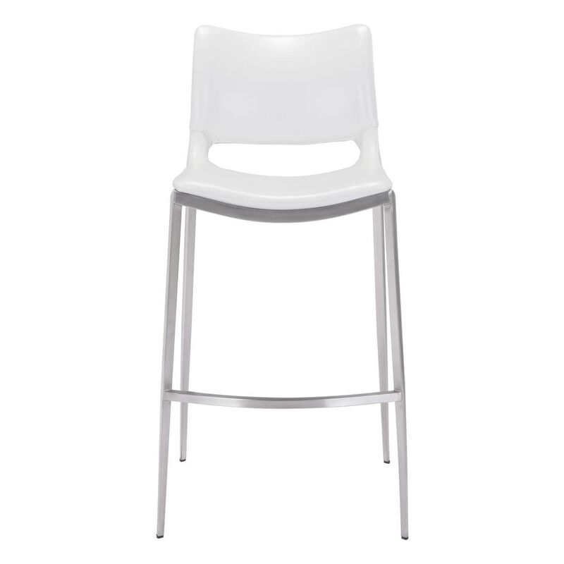 Belen Kox Ace Bar Chair (Set of 2), White & Brushed Stainless Steel, Belen Kox