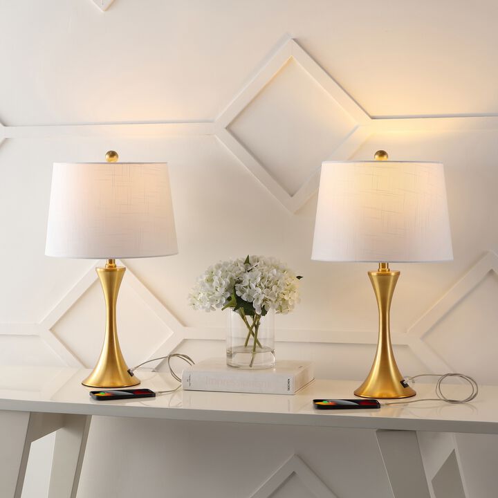 Bennett Modern Glam Iron Hourglass LED Table Lamp with USB Charging Port