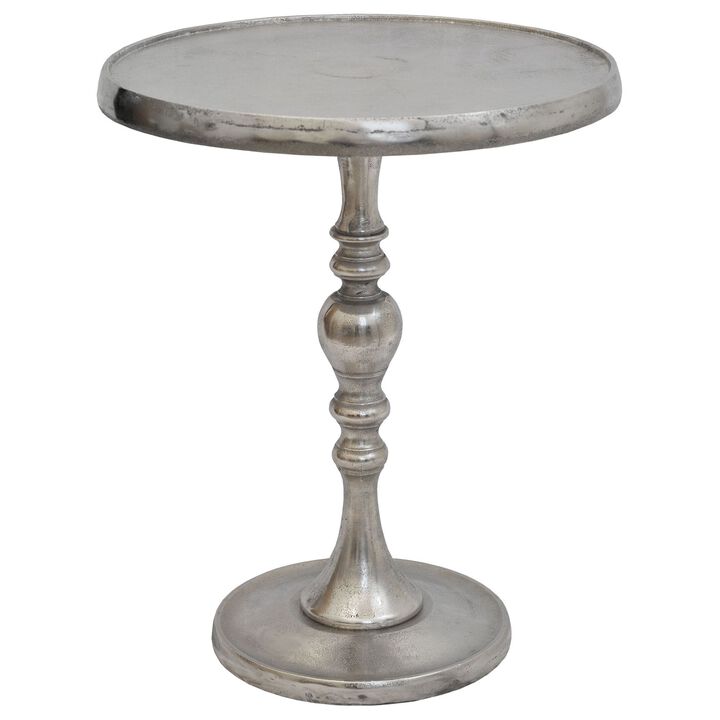17" Nickel Carved Stem Accent Table
